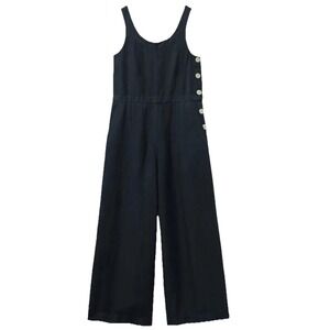 Toast Linen Jumpsuit Size S Navy Side Button Wide Leg Dungarees Delave Pocket